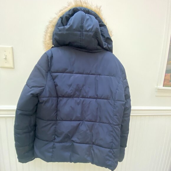 Navy Blue Puffer Jacket Size extra Large with Fur hood Simply Styled by … - Picture 6 of 7